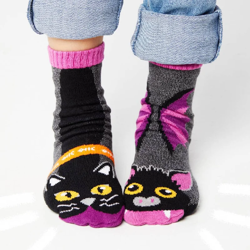 Bat & Black Cat Fun Non-Slip Socks for Kids: KIDS LARGE