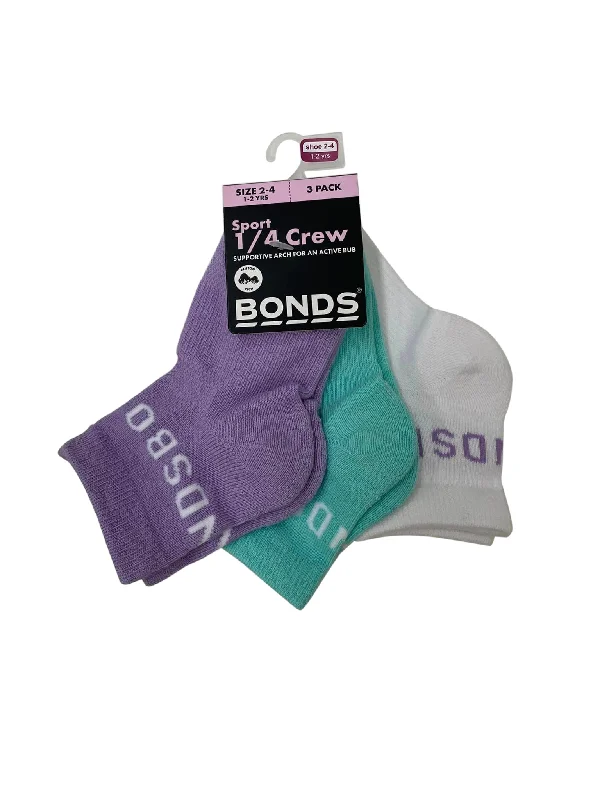 Bonds Baby Active Quarter Crew 3 Pack - Lilac/Mint/White