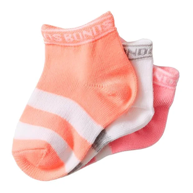 Bonds Baby Sportlet Socks 3 Pack - Peach/White/Grey/Pink