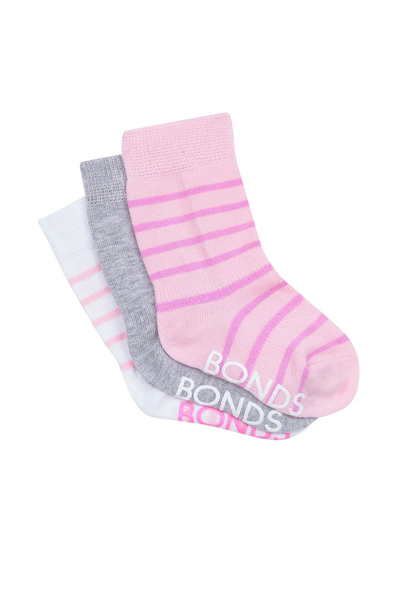 Bonds Baby Stay On Crew Socks 3 Pack - Pink Pack