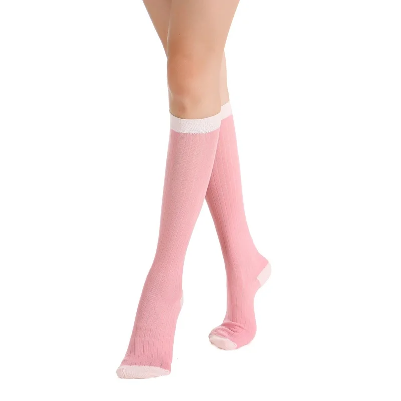 Camellia Striped Ribbed Semi-Sheer Mid-High Sock | Pink