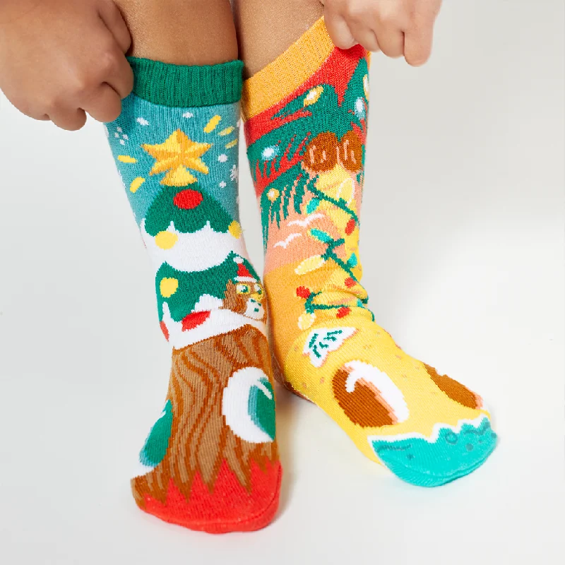 Christmas Trees Piney & Coco - Mismatched Non-Slip Kid Socks: KIDS SMALL