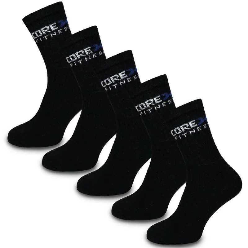 CoreX Fitness Leisure 5 Pack Mid Calf Sport Socks - Black