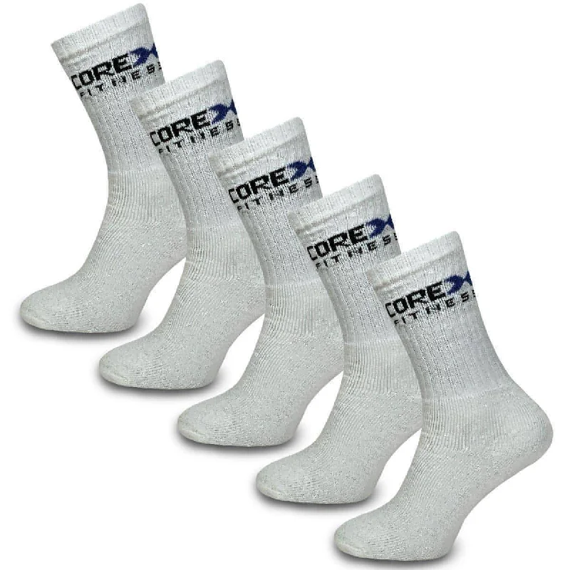 CoreX Fitness Leisure 5 Pack Mid Calf Sport Socks - White