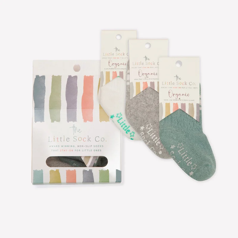 Gift Box of Socks - 3 Pairs of Sporty Non-Slip Stay-on Socks - Organic