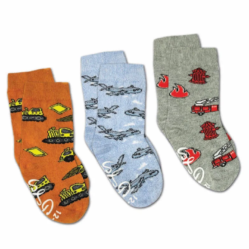 Good Luck Sock/Airplanes, Construction, & Firefighter kids' sock set