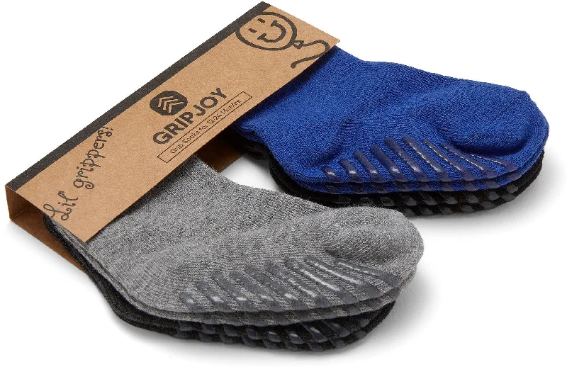 Blue/Black/Grey Grip Socks for Toddlers & Kids - 4 pairs