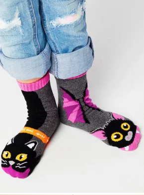 Halloween Bat & Cat Kid's Pal's Mismatched Socks