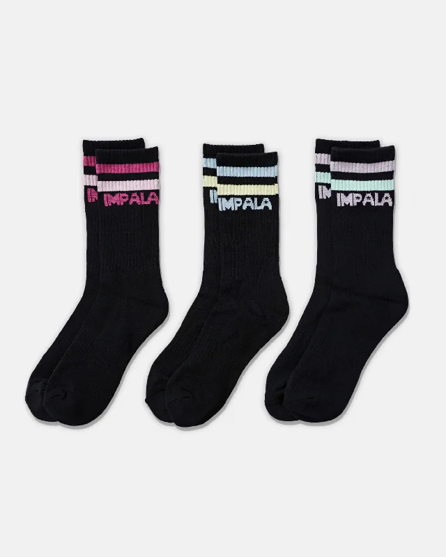 Impala Stripe Sock 3pk - Black