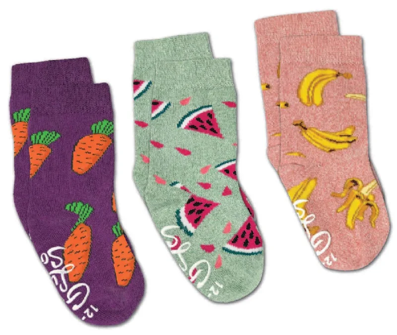 Kid's 3 Pack Bananas, Carrots and Watermelon Crew Sock -0-12 Months