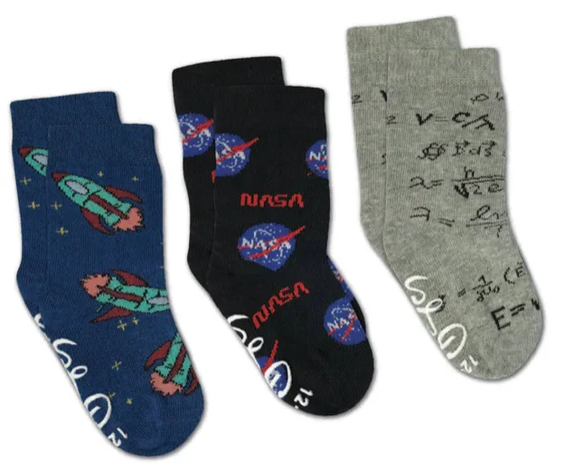 Kid's 3 Pack NASA and Rockets Crew Sock -2-4 Years