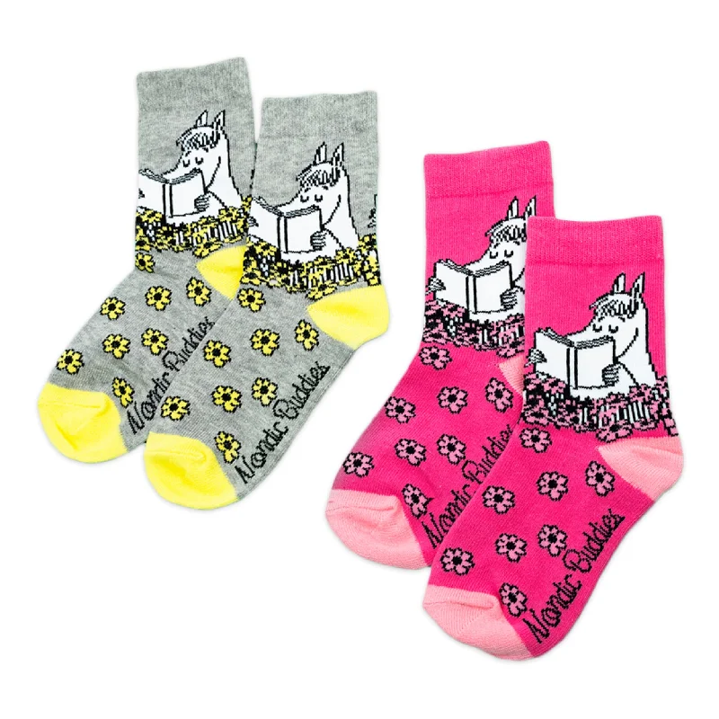 Kids Double Pack Snorkmaiden Socks - Grey/Pink