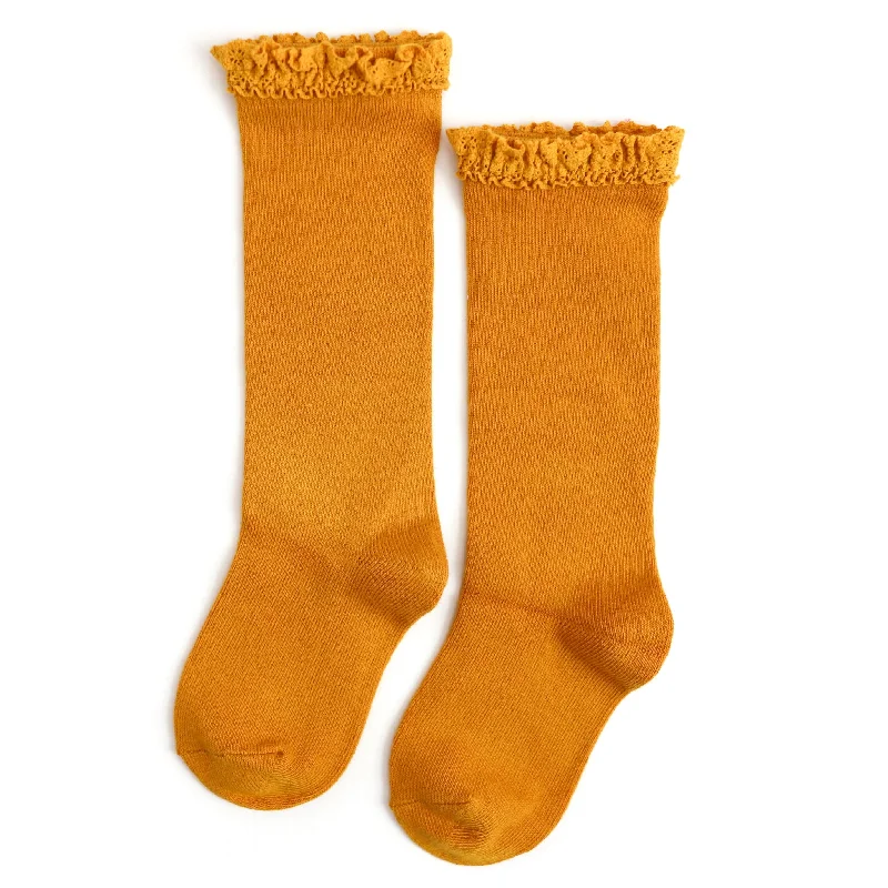 Lace Top Knee High Socks - Marigold