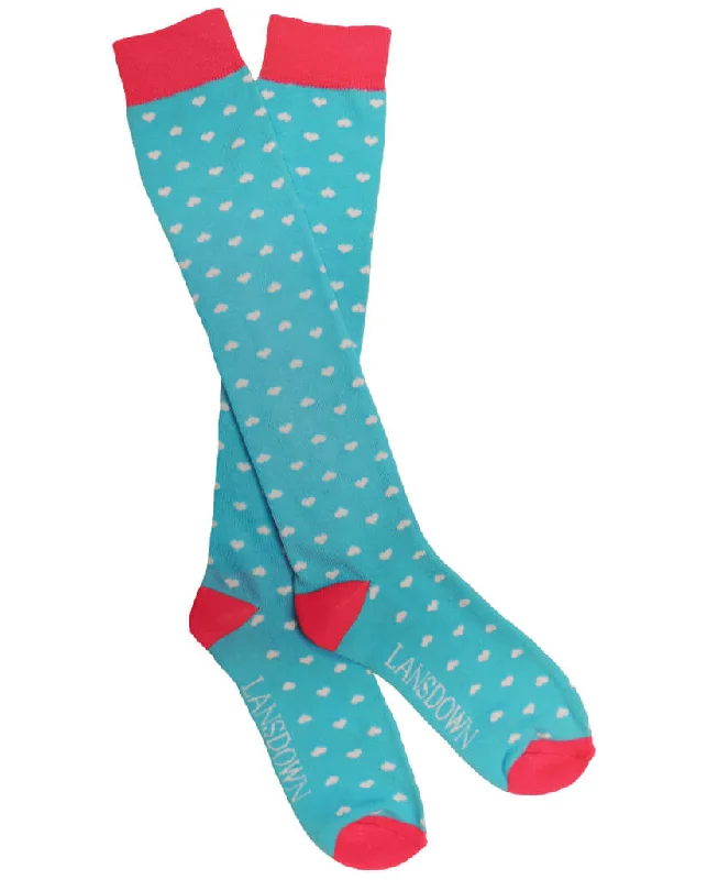 Lansdown Hearts Riding Boot Socks - Aqua/White