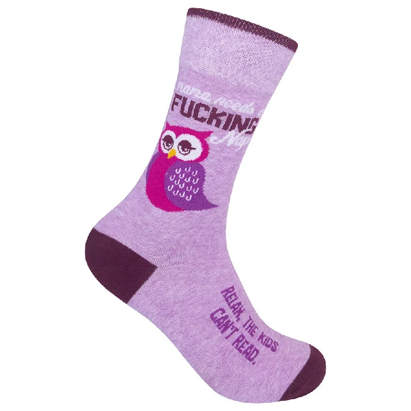 Mama Needs A F****ng Nap (Relax, the Kids Can't Read) Owl Socks in Purple | Funny Mom's Socks