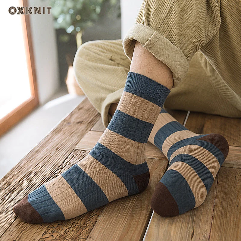 Mid-Calf Autumn Winter Retro Striped Sports Color Matching Cotton Leisure Long Socks