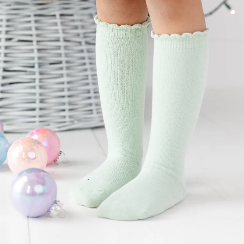 Mint Scalloped Knee High Socks