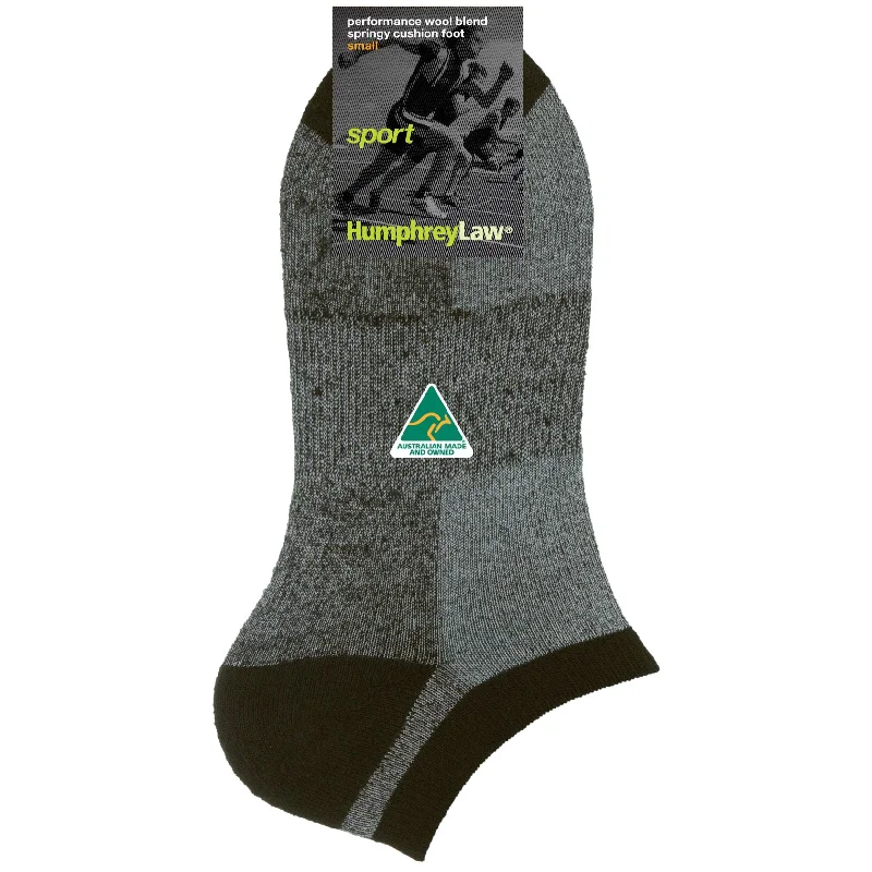 No Show Cushioned Sole Wool Terry Sport Sock in Black - Aussie Made