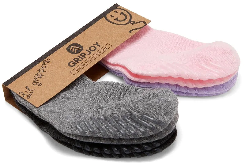 Pink/Purple/Grey Grip Socks for Toddlers & Kids - 4 pairs