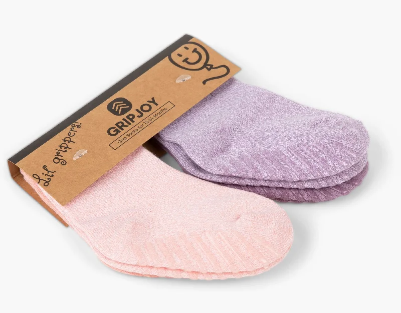 Pink & Purple Grip Socks for Toddlers & Kids - 4 pairs