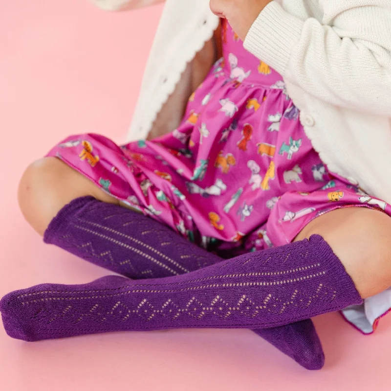 Scalloped Fancy Knee High Socks - Dark Purple