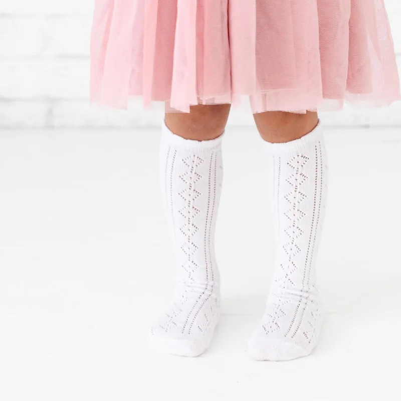 Scalloped Fancy Knee High Socks - White