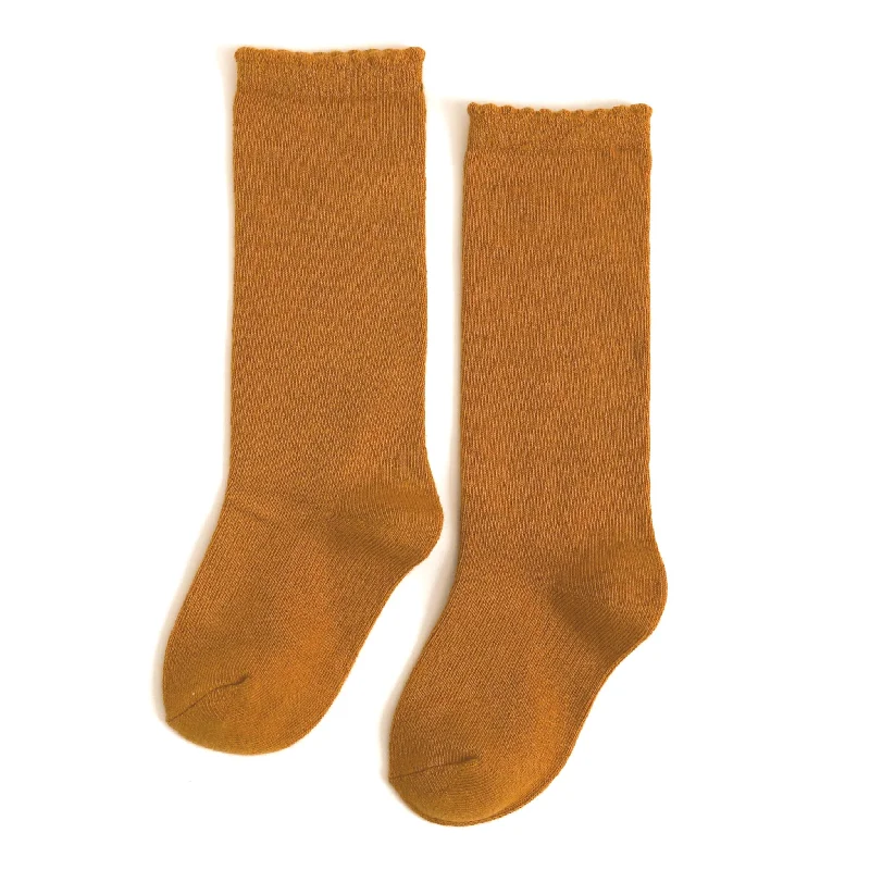 Scalloped Knee High Socks - Mustard