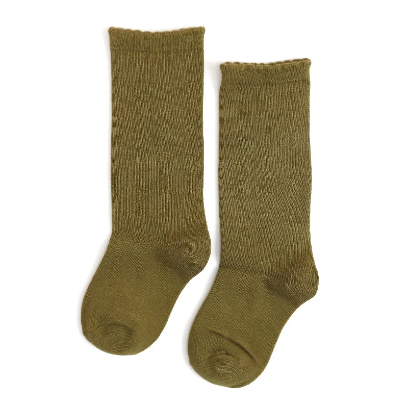 Scalloped Knee High Socks - Olive