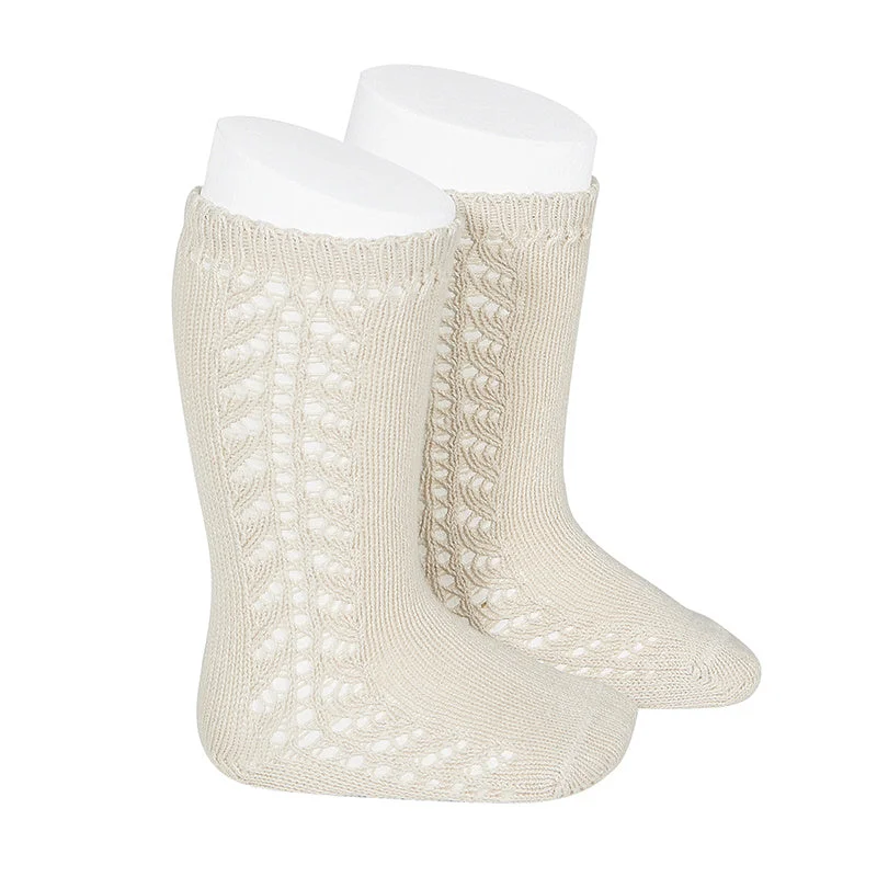 Side Openwork Knee High Socks Linen