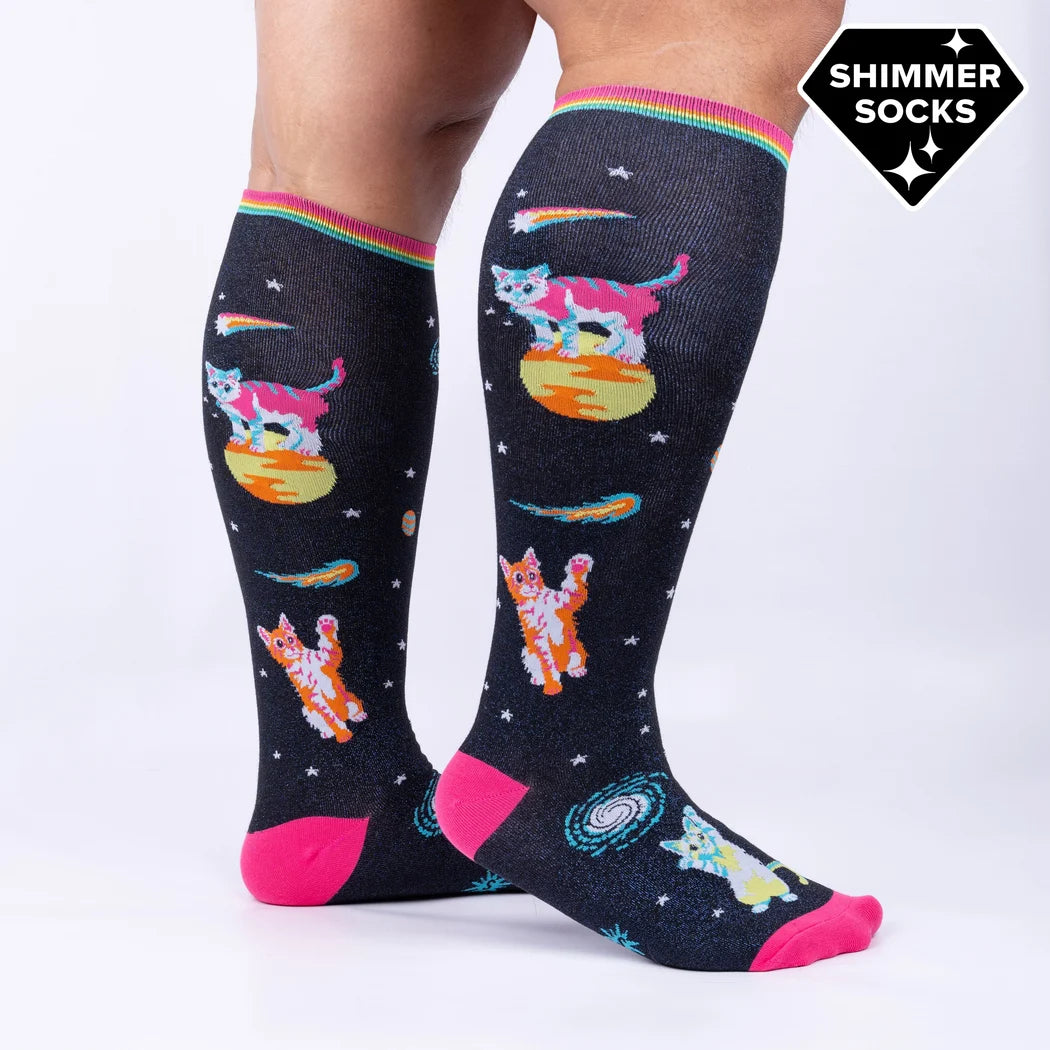 Space Cats | Shimmer | All Gender Stretch-It™ Wide Calf Knee-high