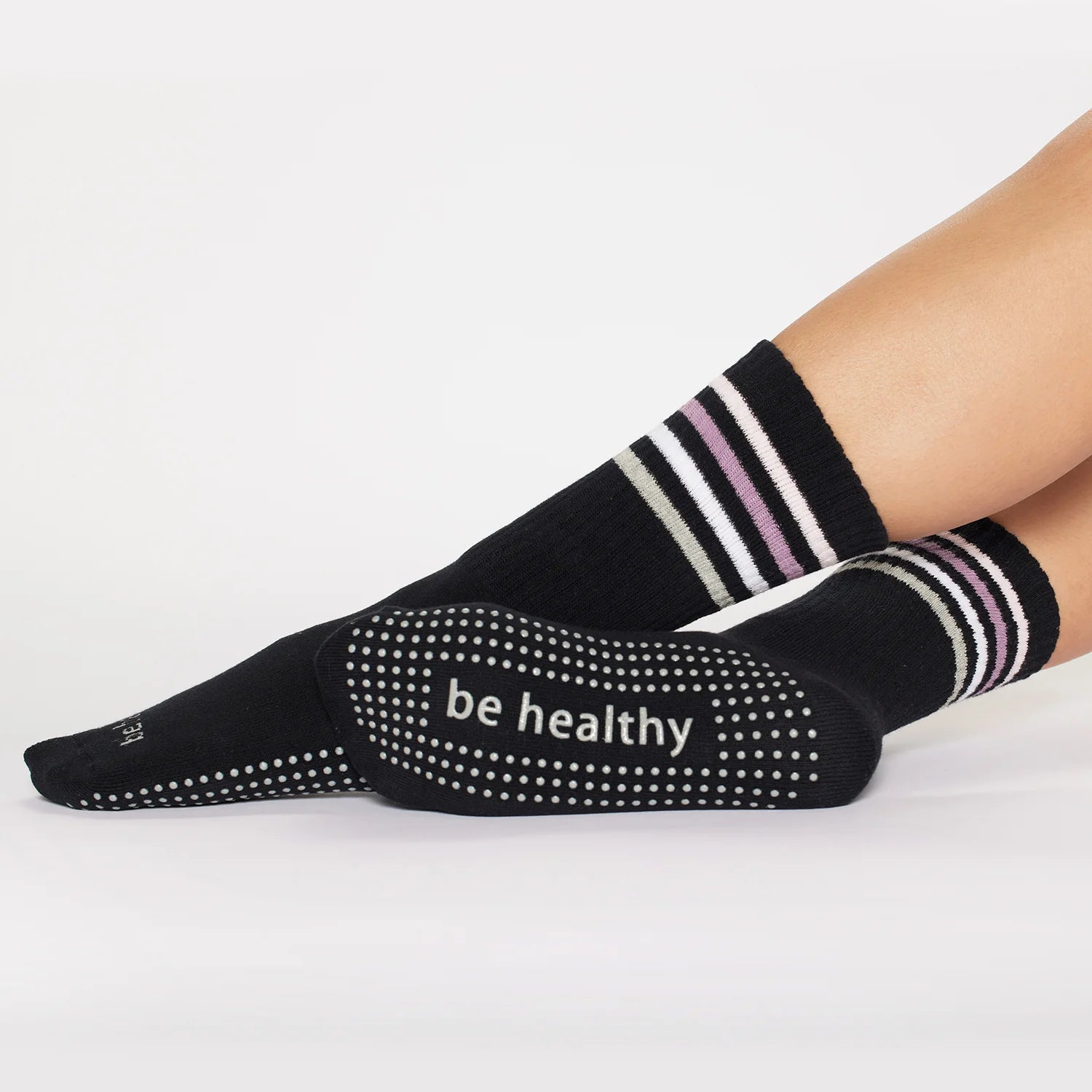 Be Healthy - Black / Baby Pink Crew Grip Socks