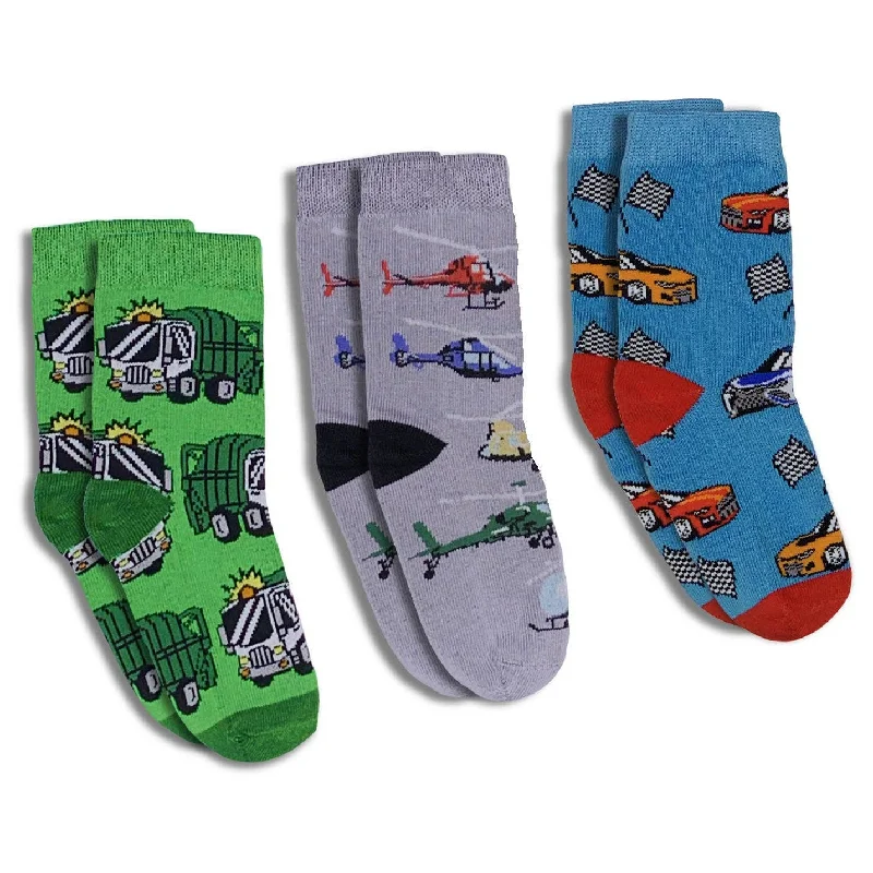 Good Luck Socks/Trucks, Helicopters and Race Cars Kids Socks / 3-Pack