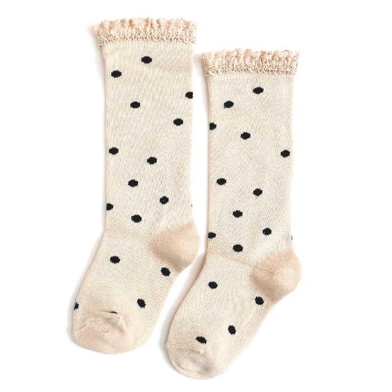 Vanilla Dot Lace Top Knee High Socks