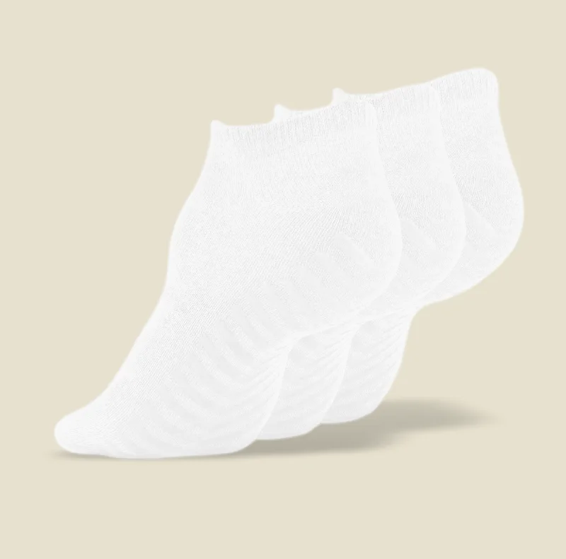 Women's White Low Cut Ankle Non Skid Socks - 3 pairs