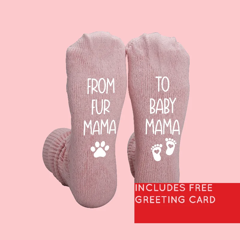 Women's "From Fur Mama to Baby Mama" New Mom Socks-Glitter Pink