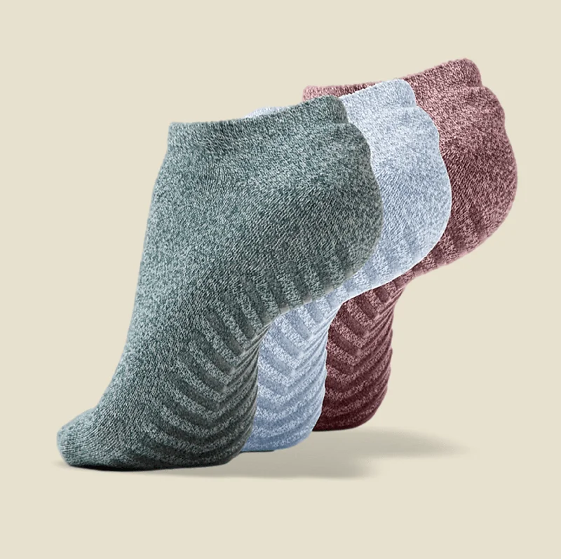 Women's Green, Blue, Maroon Low Cut Ankle Non Skid Socks - 3 pairs