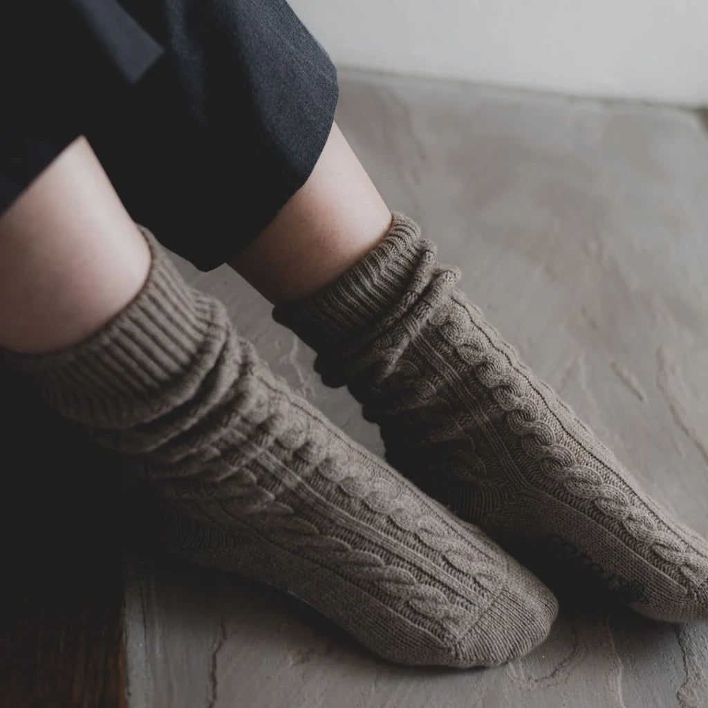 Women's Handmade Cable Cashmere Socks