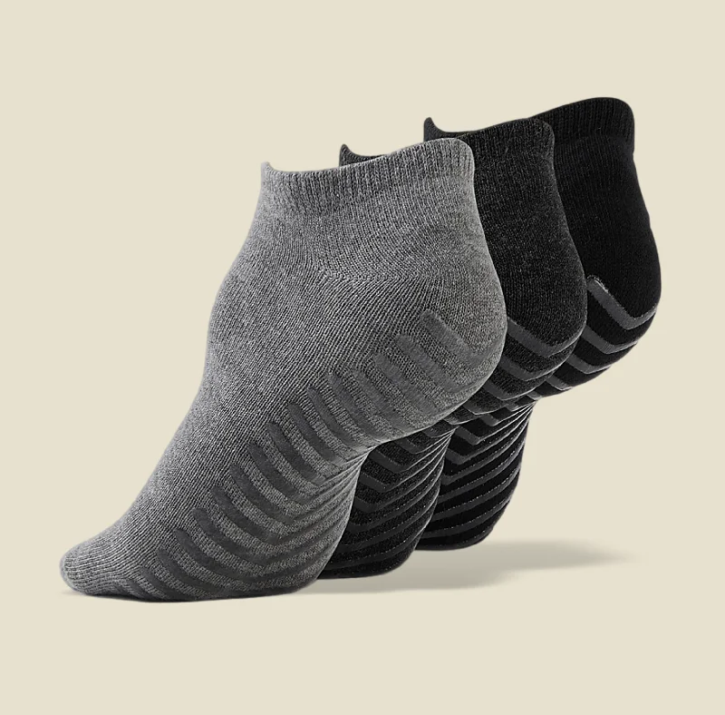 Women's Black/Grey Low Cut Ankle Non Skid Socks - 3 pairs