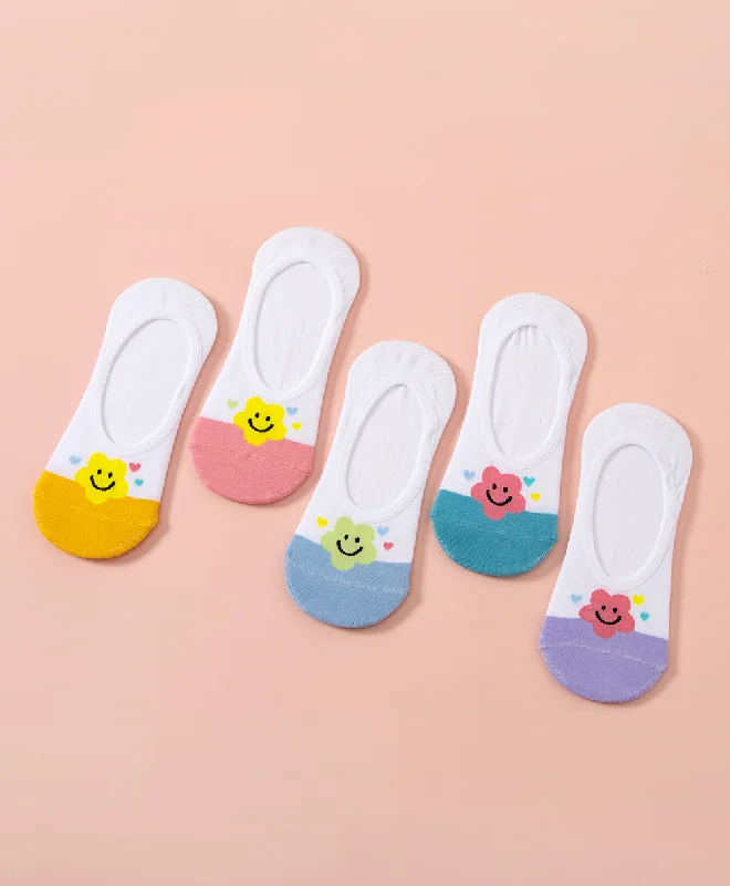 Wonder Palette Smiley Floral No-Show Socks