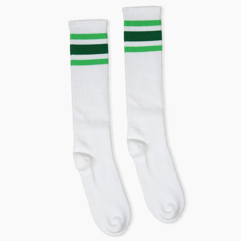 True Knee High Socks | White | Green Shades